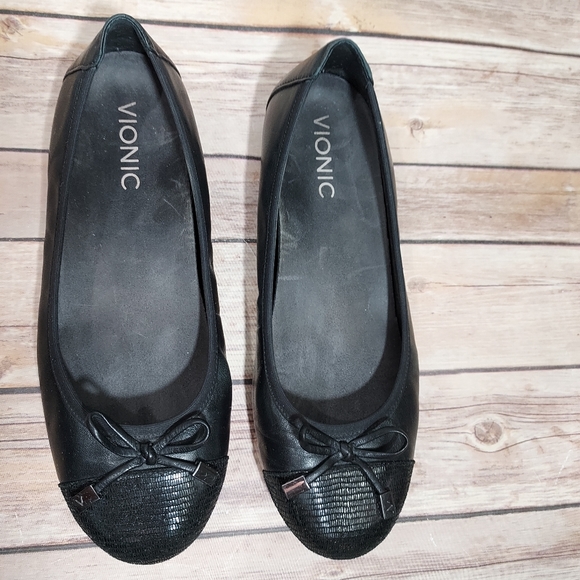 Vionic black leather Minna bow ballet flats 6.5 - Picture 2 of 12